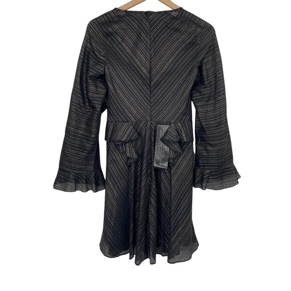 BCBGMAXAZRIA Ruffled Fit & Flare Mini Dress Metallic Lurex Stripe Black NEW XXS - Picture 6 of 13